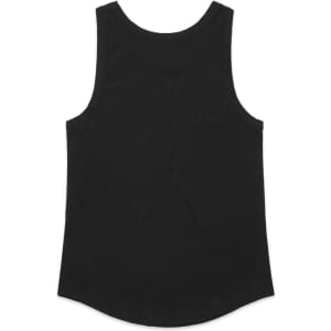 A black singlet with a curved hem and no visible branding, showcasing a simple design.