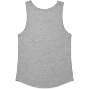 A grey singlet featuring a rounded hem and a plain back design. Includes a logo.