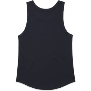 A black singlet featuring a rounded hem and no visible branding. Suitable for casual wear.