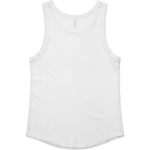 A white singlet with a rounded hem and no visible logo, featuring a simple sleeveless design.