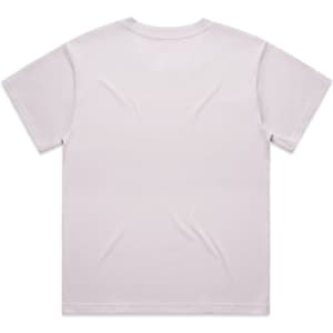 A light pink t-shirt with a relaxed fit, featuring short sleeves and a plain back. Includes a brand logo.