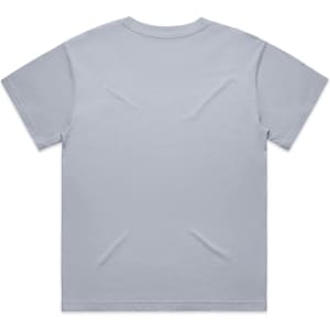 A light grey T-shirt featuring a crew neck and short sleeves, displaying a smooth back design.