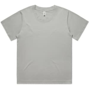 A light grey short-sleeve t-shirt with a round neckline and a small logo on the label.