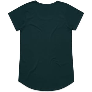 A dark green t-shirt with short sleeves and a rounded hem, featuring a brand logo.
