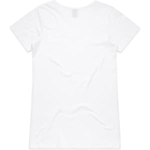 A white V-neck T-shirt with a soft texture, featuring a logo at the back.