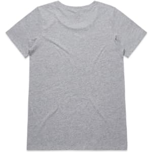 A grey T-shirt with short sleeves and a round neckline. The back is plain with no visible design or branding.