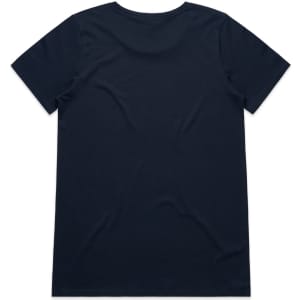 A navy blue T-shirt with short sleeves and a plain back. Features a small logo at the neck area.