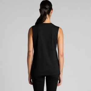 A black sleeveless tank top with a simple design, featuring a logo on the back.