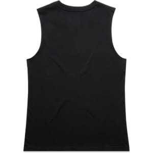 A black sleeveless tank top with a smooth finish and no visible design elements, featuring a logo on the label.