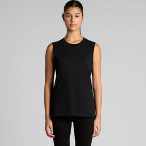 A black sleeveless tank top with a simple design and a logo. Suitable for casual wear.