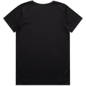 A black T-shirt with a standard crew neck and short sleeves, featuring a plain back.