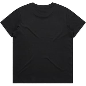 A black t-shirt with short sleeves, featuring a smooth, plain back and a subtle logo.