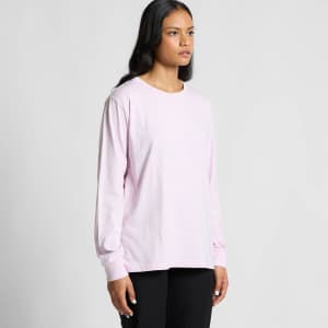 A long-sleeve t-shirt in soft pink with a simple design. It features a logo on the front.