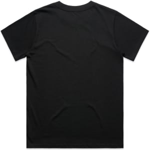A black t-shirt with a classic fit, featuring a plain back design and no visible branding.