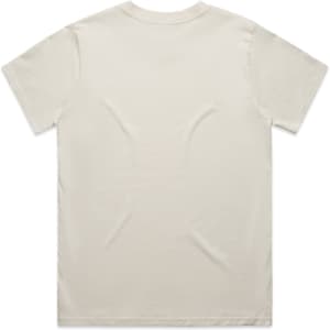 A light cream-coloured t-shirt with a classic design and short sleeves. It features a logo on the back.