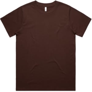 A brown classic t-shirt with a simple, unadorned design and a brand logo.