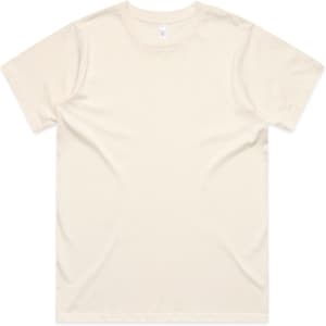 A plain cream-coloured t-shirt with a classic crew neckline and short sleeves. It features a logo on the label.