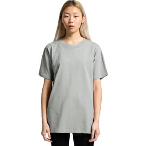 A light green classic tee shirt with short sleeves, featuring a logo on the front.