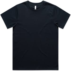 A black classic T-shirt featuring a round neck and short sleeves, also with a branded label.
