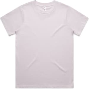 A light lavender T-shirt with a classic fit. The shirt has a logo on the label.