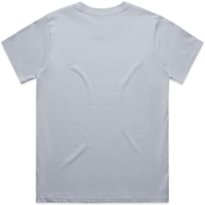 A light blue t-shirt with a simple design and a logo on the back.