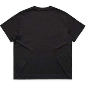 A plain black T-shirt with a relaxed fit, featuring a simple design and no visible branding on the back.