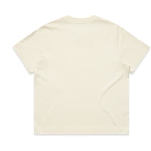 A cream-coloured, short-sleeved tee with a plain back, featuring a logo on the upper back.
