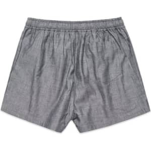 Grey dress shorts with an elastic waistband and a back pocket, featuring a simple and sleek design.