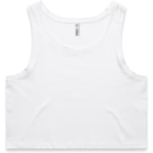 A white crop singlet with a fitted design and a subtle logo.