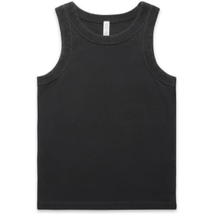 A black organic rib tank top with a sleeveless design and a subtle logo on the label.