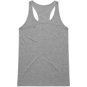 A grey racerback singlet with a plain design, featuring a logo on the back.