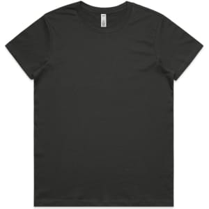 A black t-shirt featuring a simple design and a label at the neckline. It has a crew neck and short sleeves.