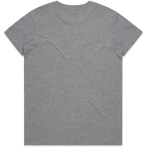 A grey T-shirt with a crew neck and short sleeves, featuring a plain back design.