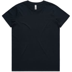 A black basic t-shirt featuring a round neck and short sleeves, with a logo on the label.