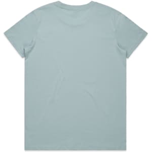 A light blue T-shirt with a simple design and a logo. The garment features a classic crew neck and short sleeves.