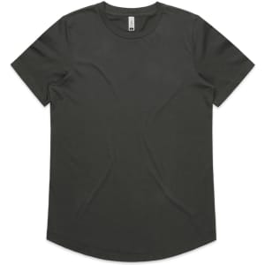A black t-shirt on a white background featuring a round neckline and short sleeves. It has a logo on the tag.
