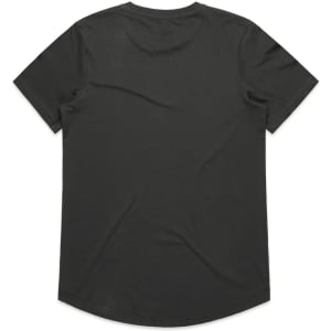 A black T-shirt with a rounded hem and no visible branding on the back.
