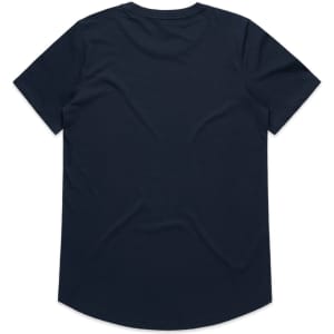 A navy blue short-sleeve t-shirt featuring a back view with a smooth texture and a round neckline.