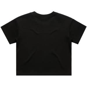 A black cropped t-shirt with short sleeves, featuring a simple design and no visible branding on the back.