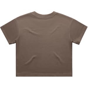 A brown t-shirt with a simple design and a crew neckline, featuring short sleeves and a relaxed fit.