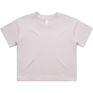 A light grey cropped t-shirt with short sleeves. The shirt features a brand logo.