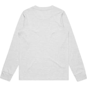 A long-sleeve t-shirt in light grey, featuring a plain back design and a small logo on the front.
