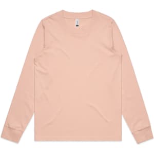 A long-sleeve T-shirt in a soft peach colour with a crew neck and a logo.