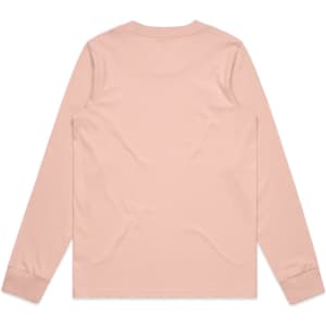 A light pink long-sleeve T-shirt with a plain back and a logo at the neckline.