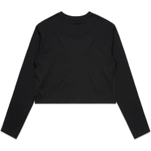 A black long-sleeve cropped T-shirt with a simple design and no visible branding on the back.