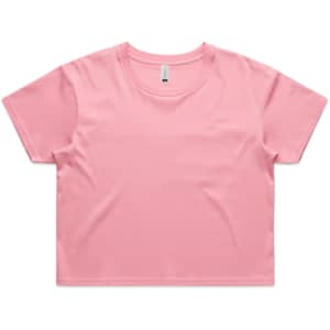 A pink crop tee with a loose fit and short sleeves, featuring a subtly placed logo.