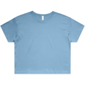 A blue crop tee with a relaxed fit and short sleeves, featuring a simple design without any visible logos.