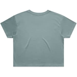 A green crop tee with short sleeves and a round neckline, featuring a plain back design.