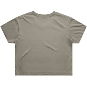A khaki cropped t-shirt with a simple design and no visible branding on the back.