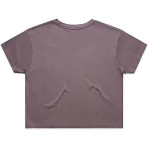 A cropped t-shirt in a muted mauve colour, featuring a simple design with no visible text or graphics.